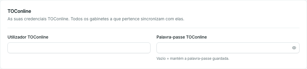 Secção TOConline em A minha conta