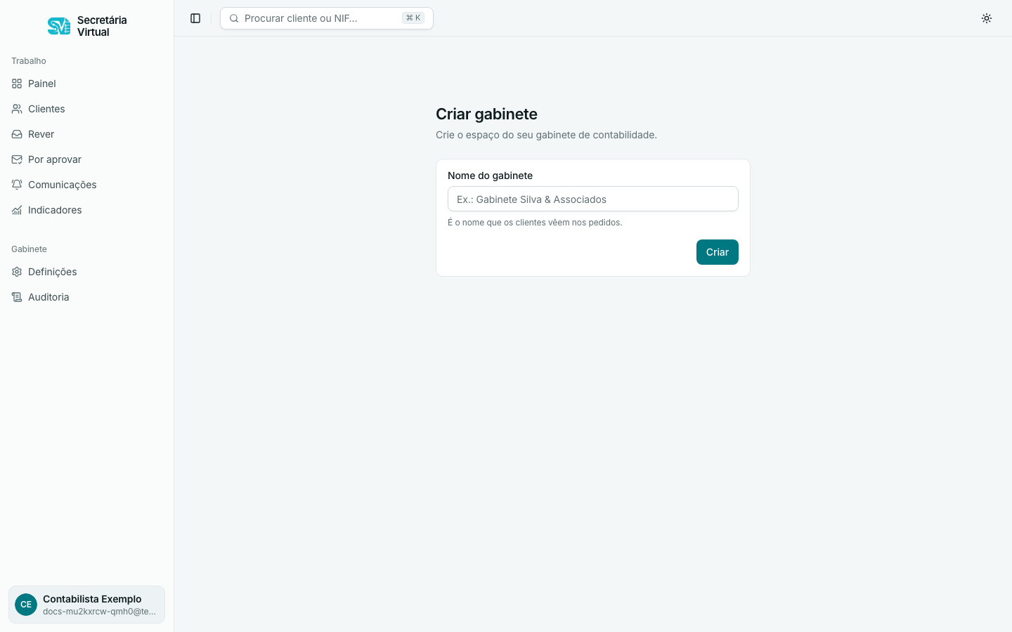 Criar o gabinete