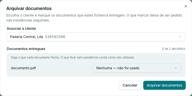 Diálogo de arquivar documentos